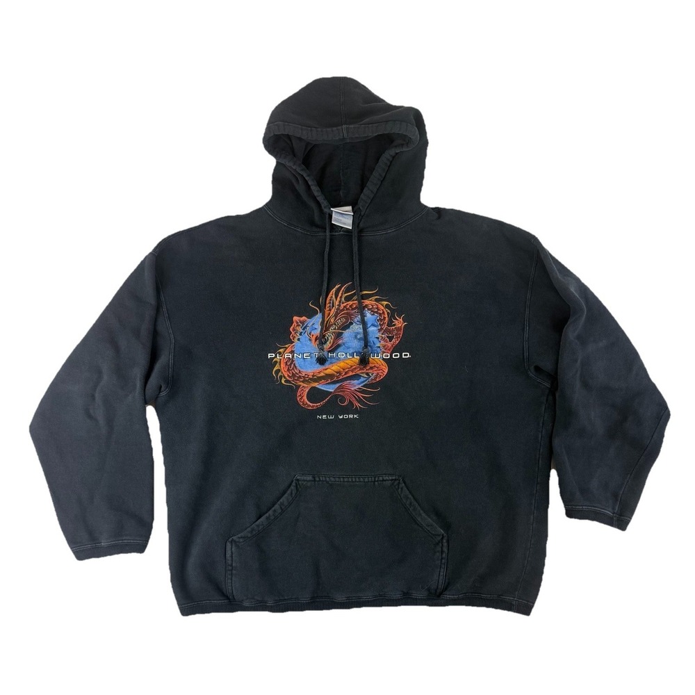 Vintage‎ Planet Hollywood Hoodie 1998 New York Dragon Logo Black XXL 2XL